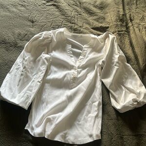 Puff sleeve top with faux leather sleeves